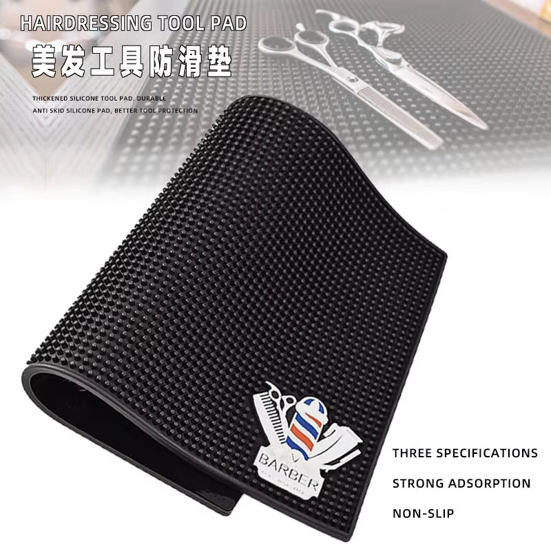 Barber Station Mat Cushion Non-Slip Black Pad Hairdress Organizer for Clippers Scissors Trimmers Brushes Storage Tool