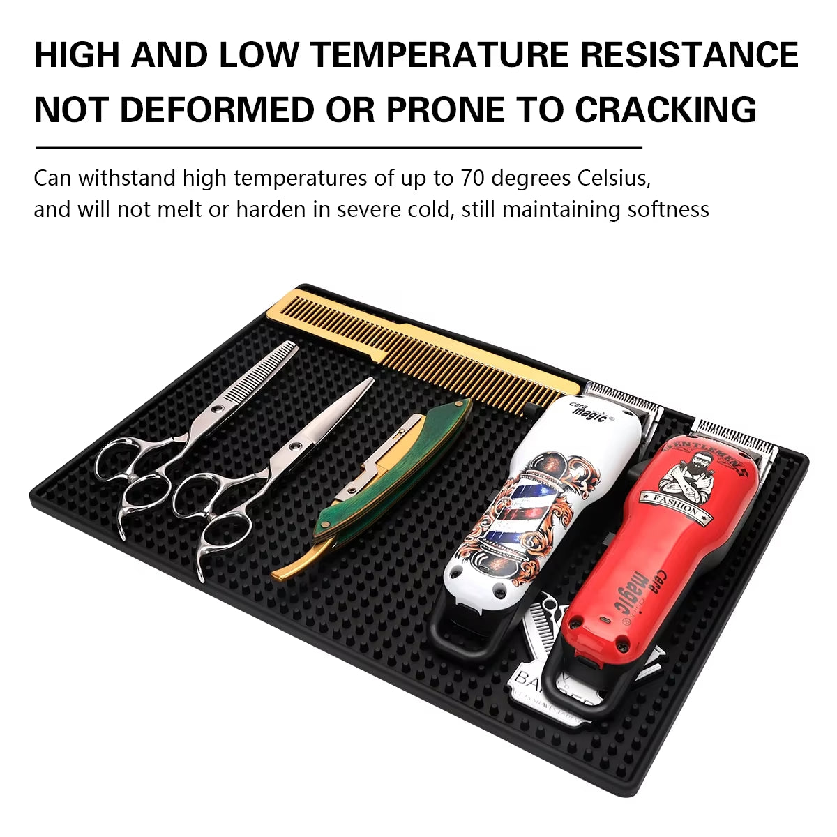Barber Station Mat Cushion Non-Slip Black Pad Hairdress Organizer for Clippers Scissors Trimmers Brushes Storage Tool