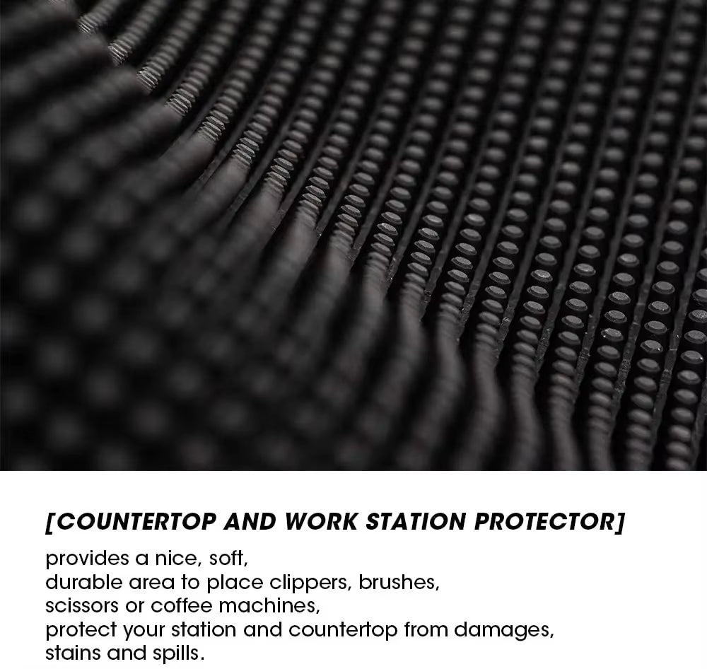 Barber Station Mat Cushion Non-Slip Black Pad Hairdress Organizer for Clippers Scissors Trimmers Brushes Storage Tool