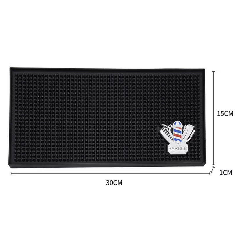 Barber Station Mat Cushion Non-Slip Black Pad Hairdress Organizer for Clippers Scissors Trimmers Brushes Storage Tool