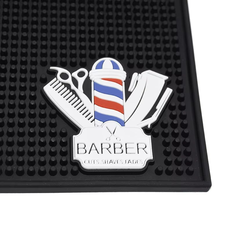 Barber Station Mat Cushion Non-Slip Black Pad Hairdress Organizer for Clippers Scissors Trimmers Brushes Storage Tool